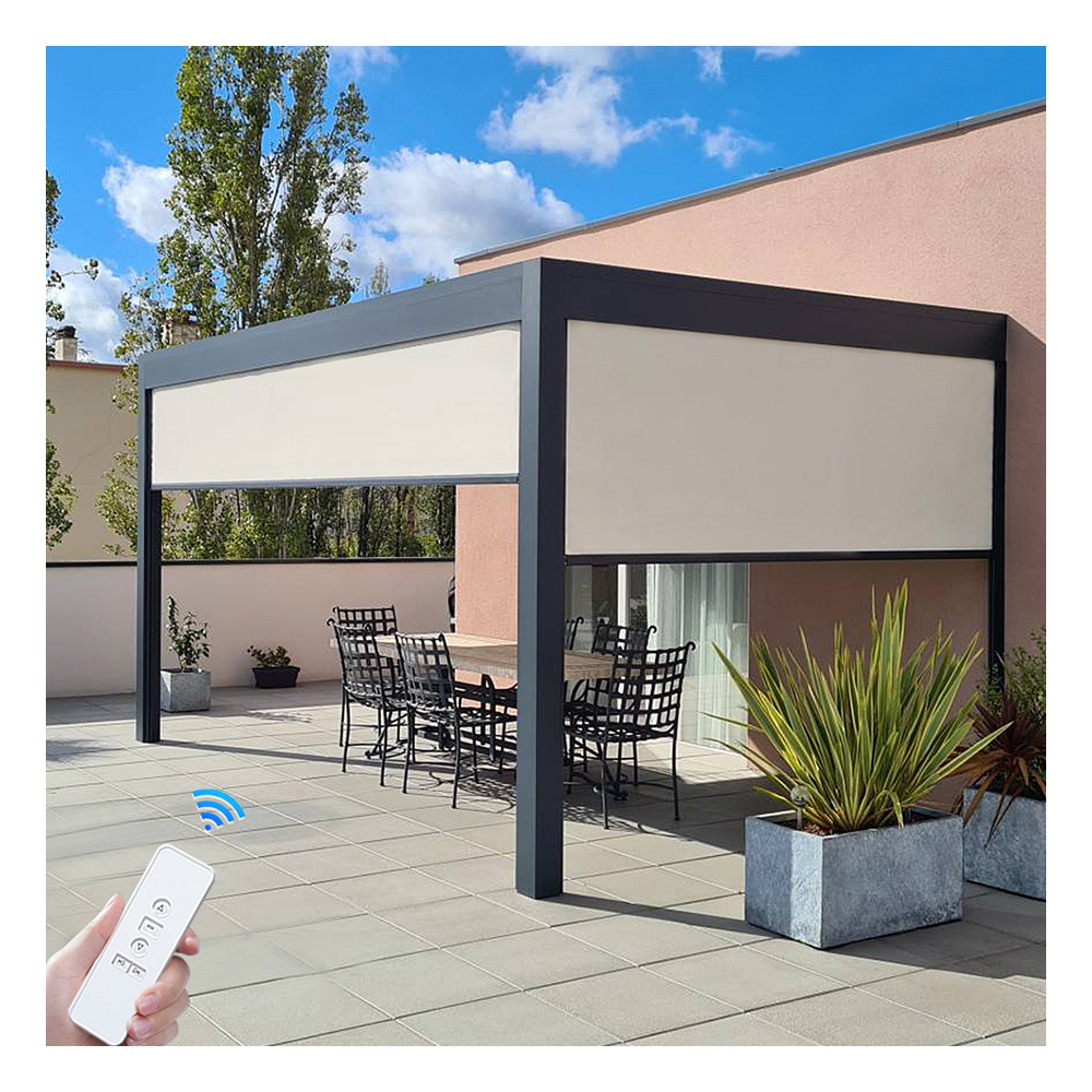 New Smart Windproof Outdoor Ziptrack Roller Blinds Blackout Shade for patios pergola