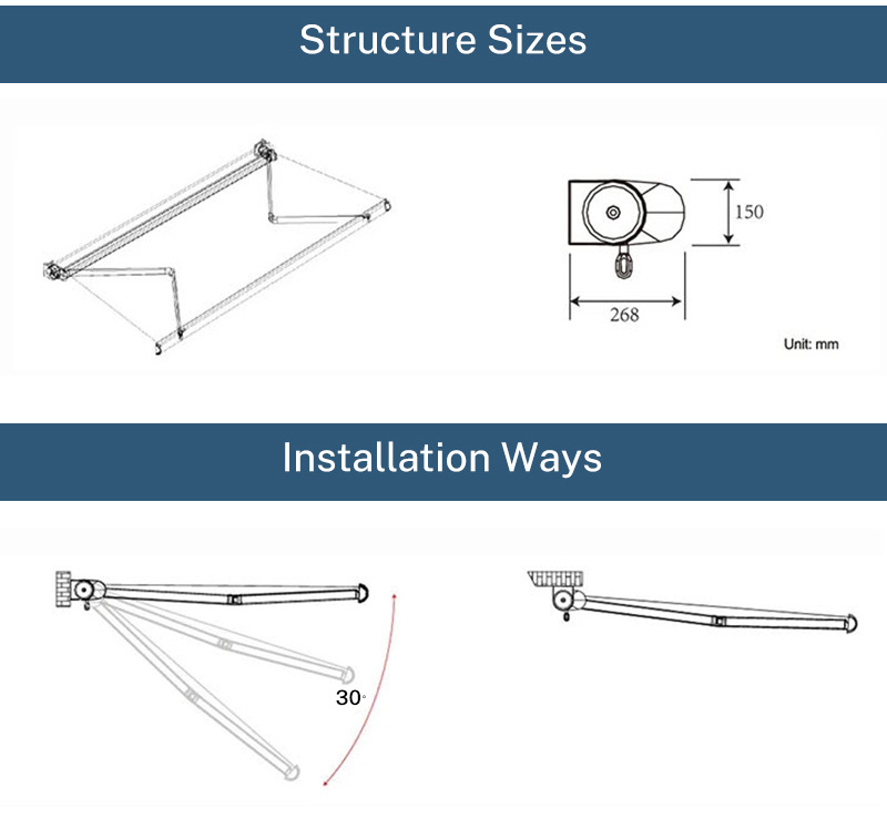 Heavy Duty Folding Arm Outdoor Sun Shade Retractable Electric Awning For House