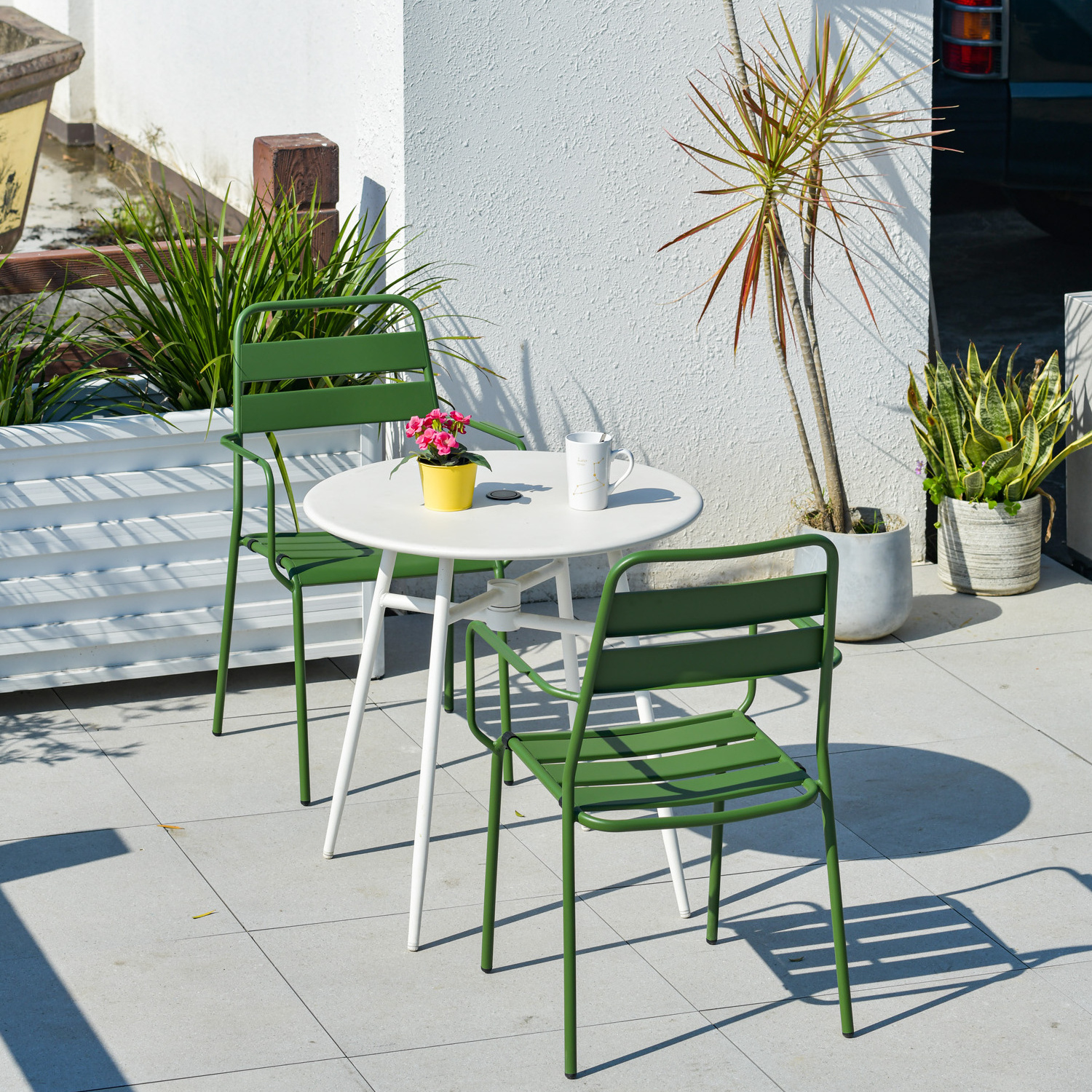 white table green table metal outdoor furniture foshan