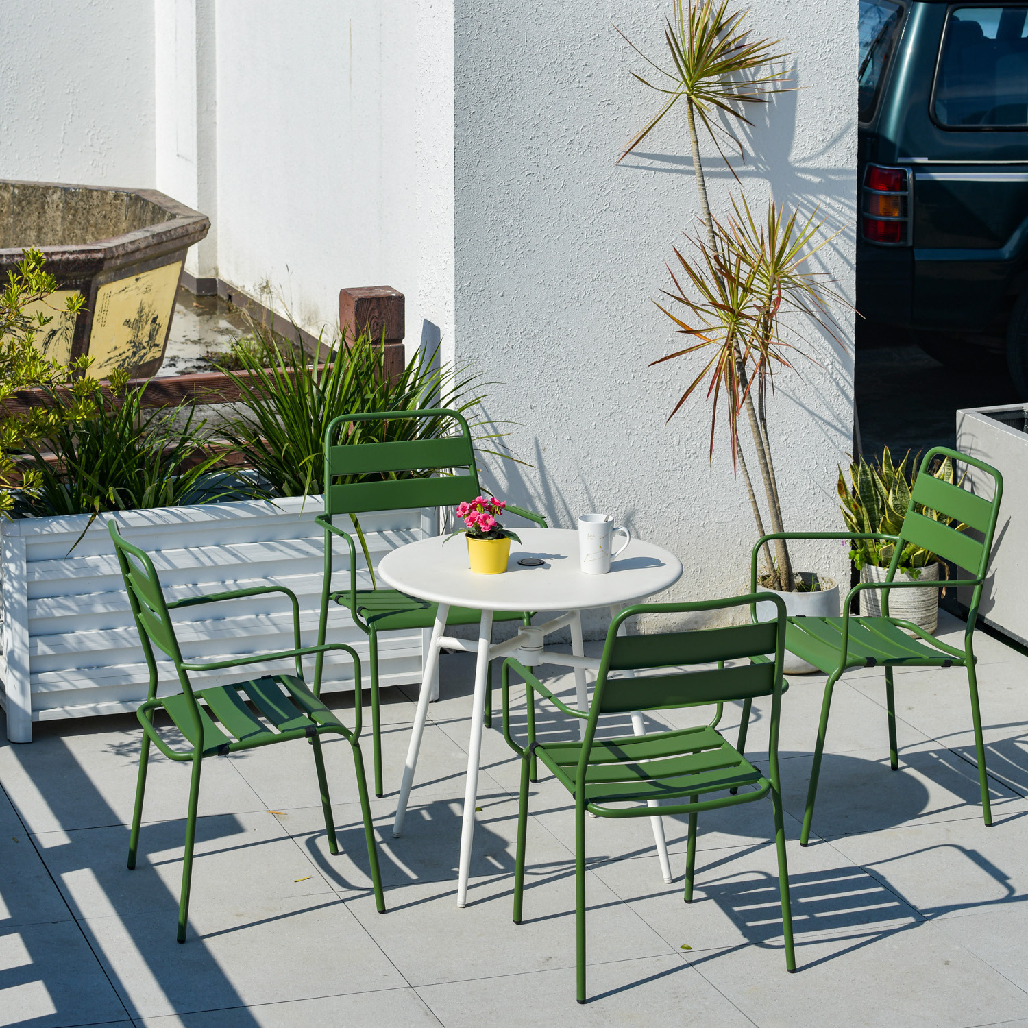 white table green table metal outdoor furniture foshan