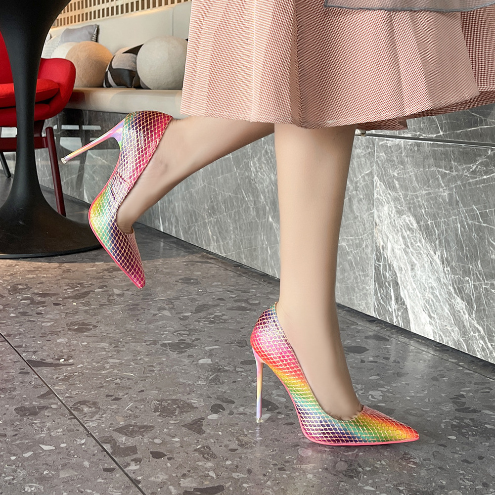 customized luxury Rainbow style wholesale plain high heels shoes Pointy toe womens heels with high quality factory shoe