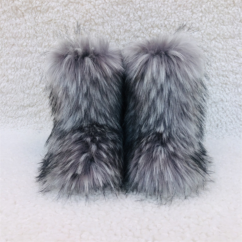 2023 new design hot selling ladies imitation raccoon fur boots factory wholesale high quality snow boots fur snow boots