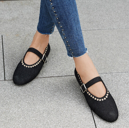 French vintage shoestring women's shoes Mary Jane single shoe ballet flat with buckle casual shoes