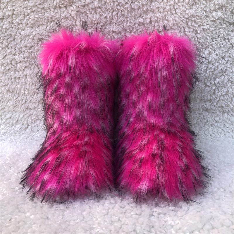 2023 new design hot selling ladies imitation raccoon fur boots factory wholesale high quality snow boots fur snow boots