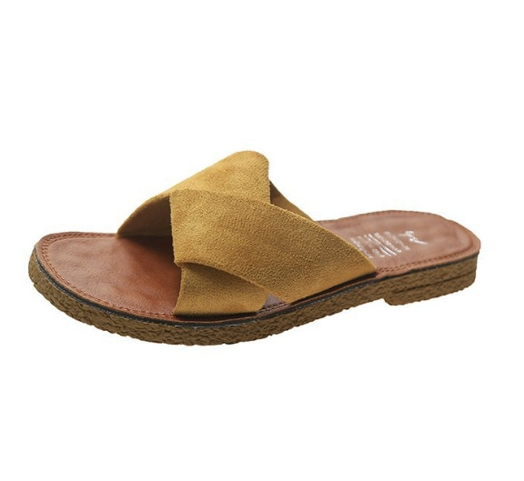 Flip-flops Suede flat cross slippers for Women's shoes Beef tendon soft sole f summer beach casual shoes non-slide slippers