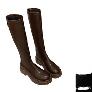 Winter Plus Fleece Slim Brown High Boots Solid Color Leather Rider Knee-High Boots For Women Boots up to the knees