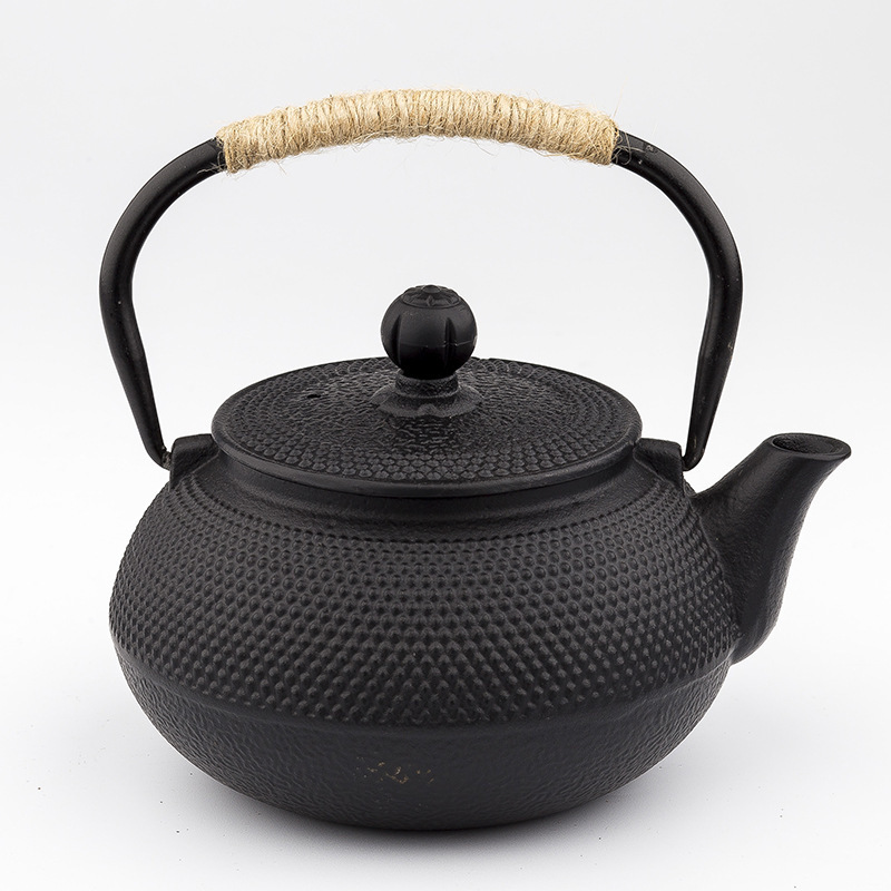 Hot selling cast iron tea pot black color kettle with stainless steel strainer healthy tea set