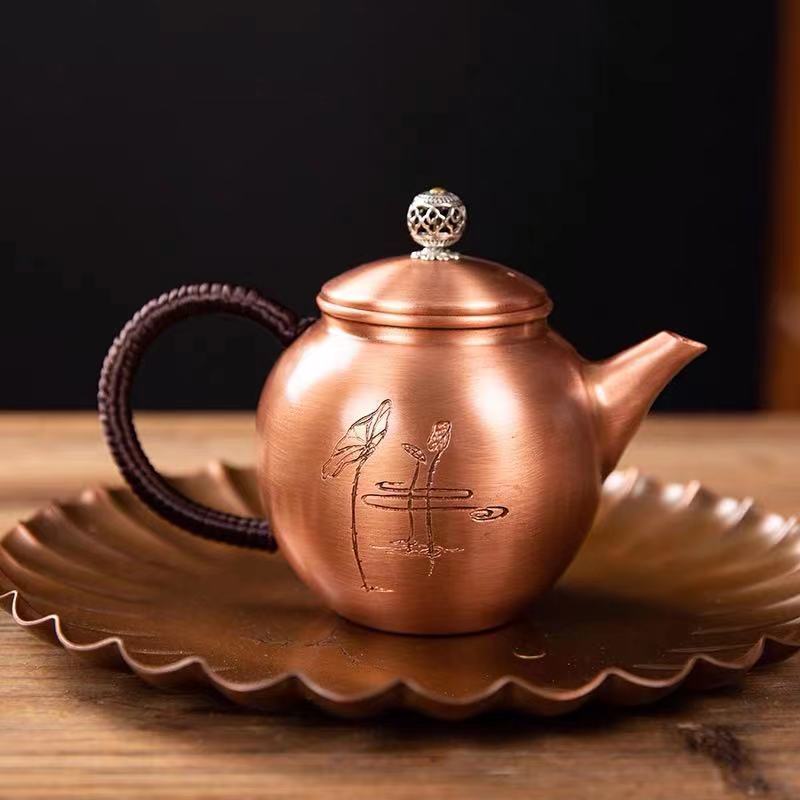 Wholesale Hot  selling  Chinese traditional  style  300ml Hammered Pure copper kettle no coating hot selling copper tea pot