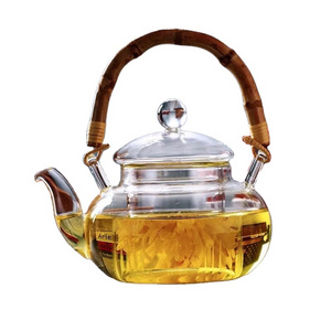 Clear Glass teapot/coffee pot with filter and bamboo handle, 600ml