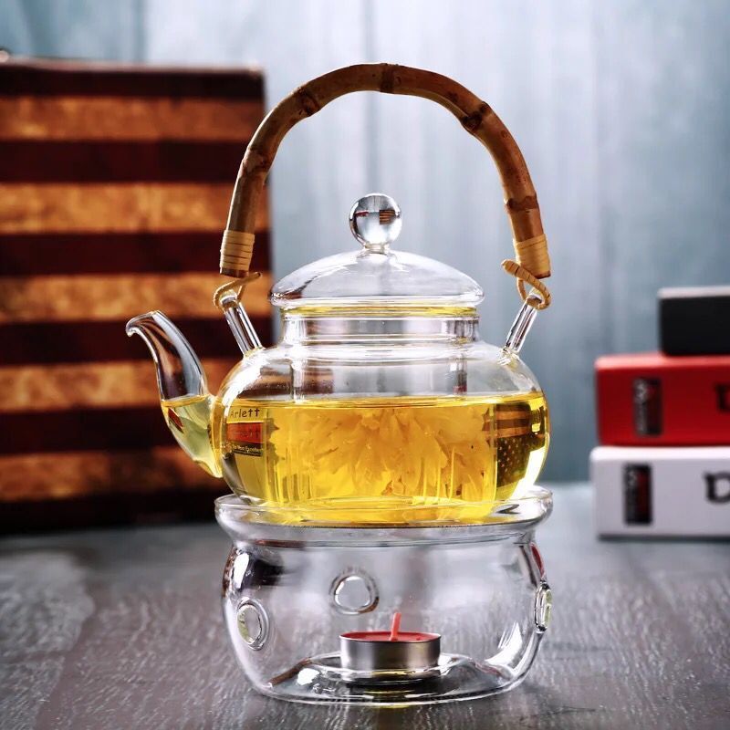 Clear Glass teapot/coffee pot with filter and bamboo handle, 600ml