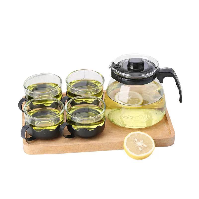 Handmade high Borosilicate  Glass tea pot set with plastic handle