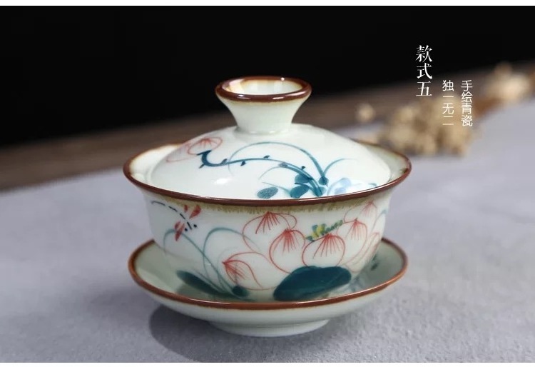 Wholesale premium Chinese ceramic tea set 120ml pottery gaiwan tea cup