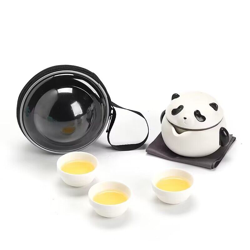 Travel Tea Set Gift Cute Panda Design One Pot Three Cups Office Drinkware Tea Ceremony Accessories