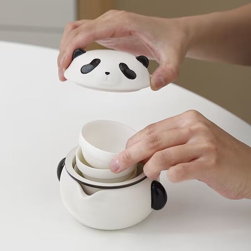 Travel Tea Set Gift Cute Panda Design One Pot Three Cups Office Drinkware Tea Ceremony Accessories