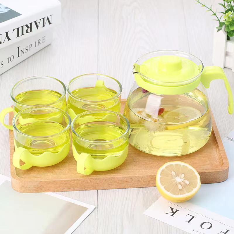 Handmade high Borosilicate  Glass tea pot set with plastic handle