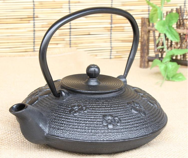 Hand-made China plum blossom Black cast iron teapot with stainless steel infuser