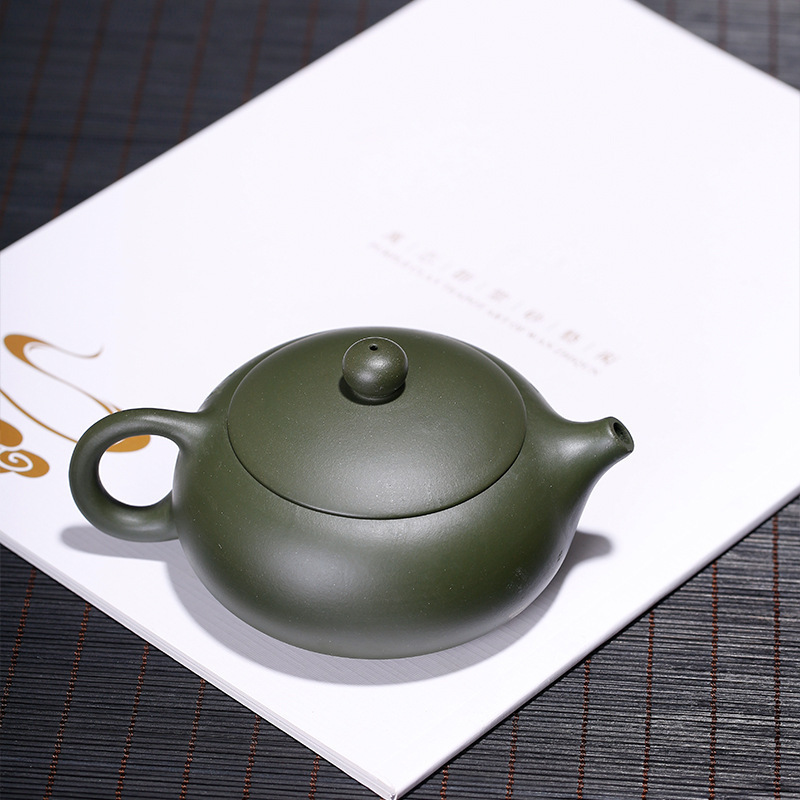 Handmade green purple clay tea pot, Zisha Xishi hu with engraved orchid, Kongfu purple clay tea set from Yixing