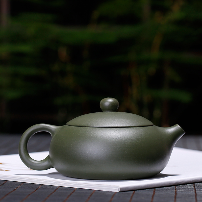 Handmade green purple clay tea pot, Zisha Xishi hu with engraved orchid, Kongfu purple clay tea set from Yixing