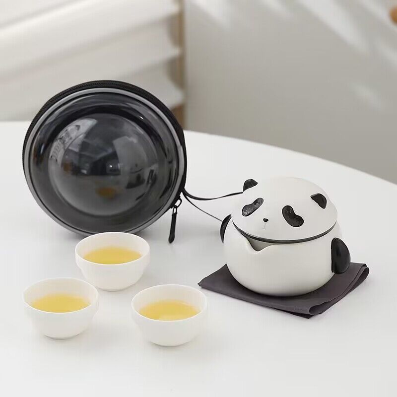 Travel Tea Set Gift Cute Panda Design One Pot Three Cups Office Drinkware Tea Ceremony Accessories