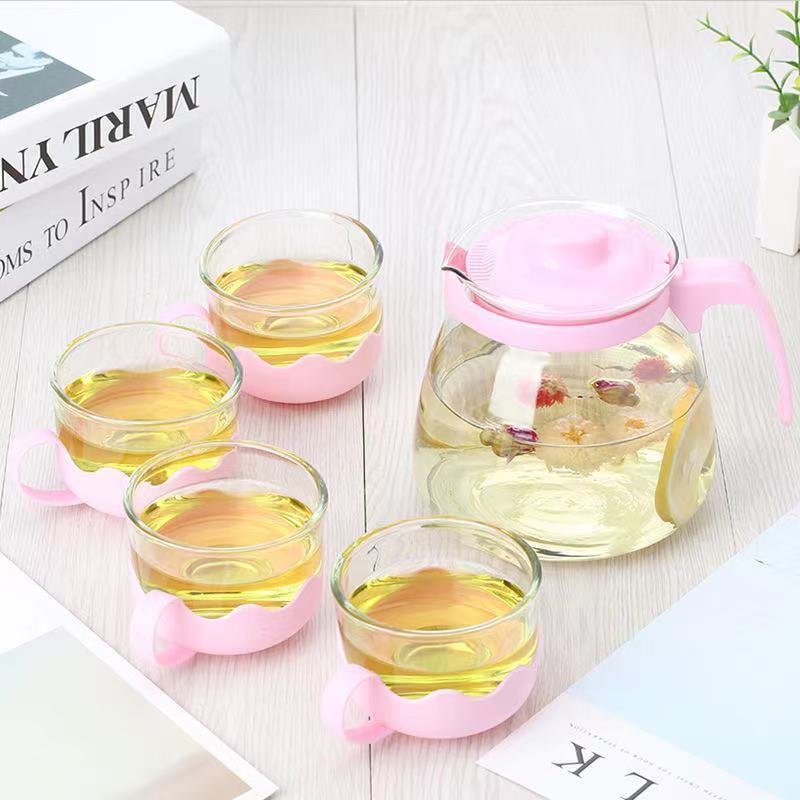 Handmade high Borosilicate  Glass tea pot set with plastic handle