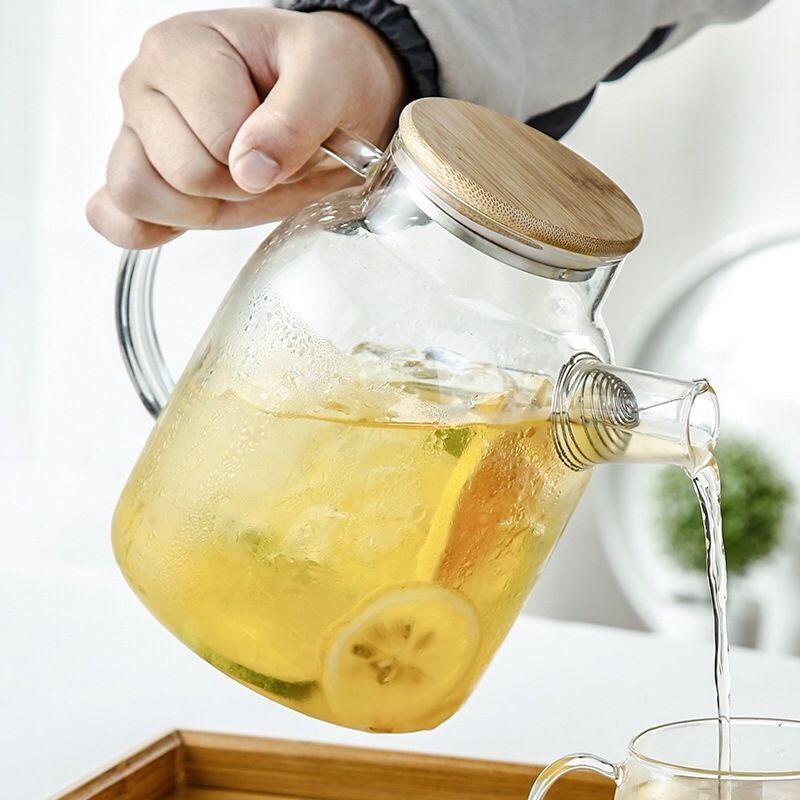 1800ML Glass Teapot with Infuser and Bamboo Lid