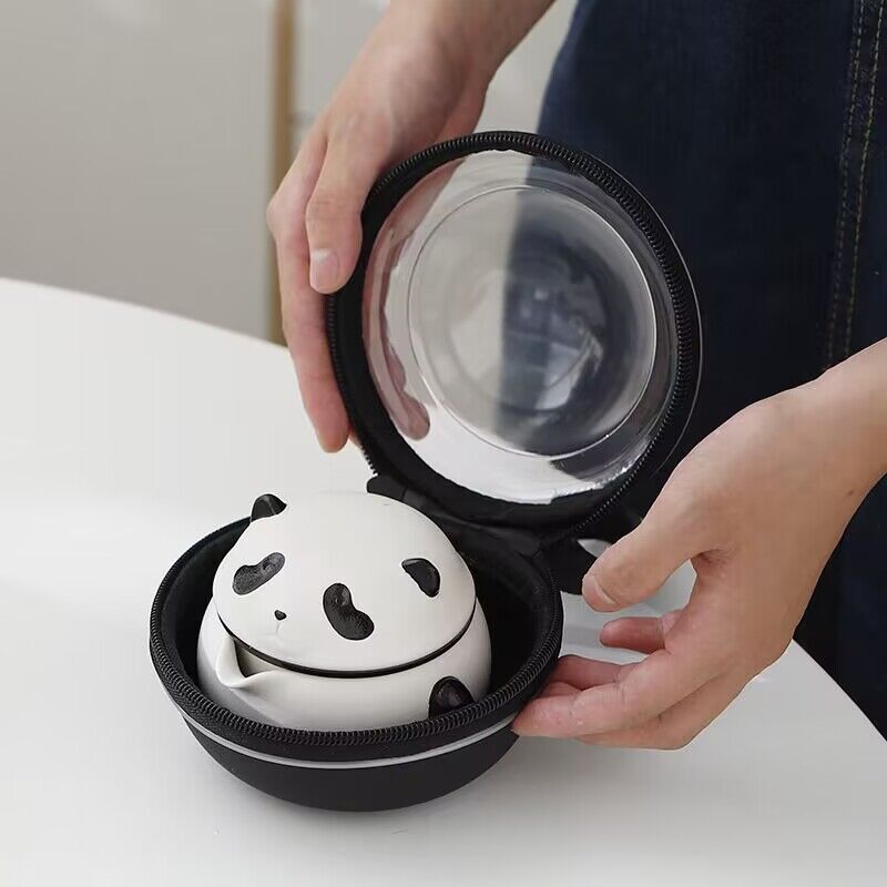 Travel Tea Set Gift Cute Panda Design One Pot Three Cups Office Drinkware Tea Ceremony Accessories