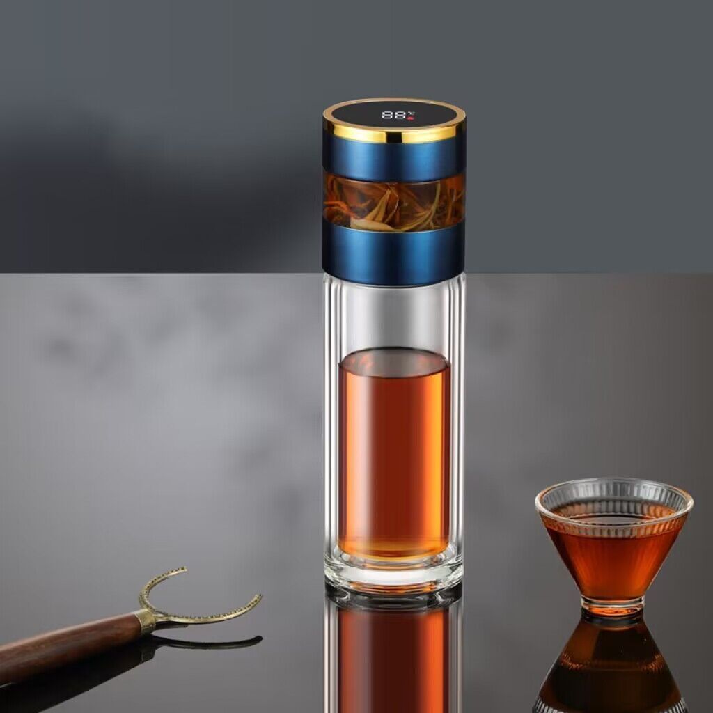 Temperature Show Two Layers Tea Maker Glass Bottle Borosilicate Double Wall Glass Water Tea Bottles with Infuser