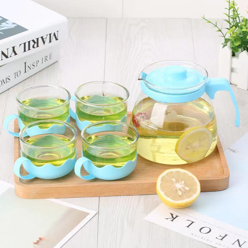 Handmade high Borosilicate  Glass tea pot set with plastic handle