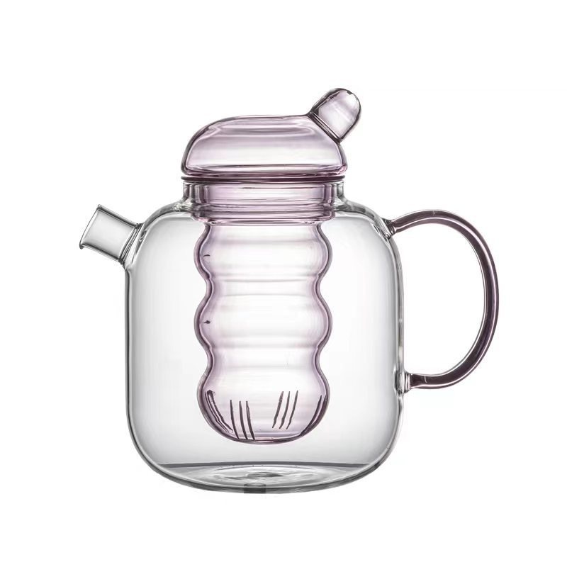 Beautiful and cute glass tea pot with glass infuser dried flower teapot with different colors