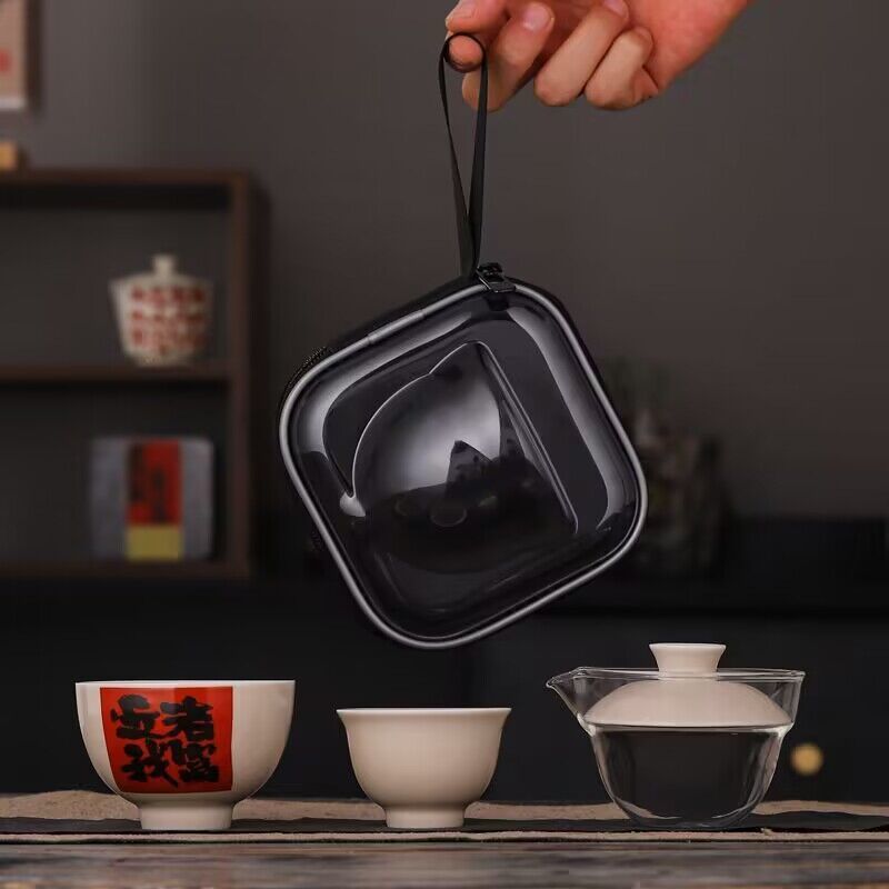 Chinese Portable Travel Kung Fu Tea Set Outdoor Pottery Tea Pot And Cup Set Carrying Bag Ceramic Tea Cup Set