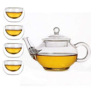 Hot sale Heat resistant small glass teapot + 4 glass cups