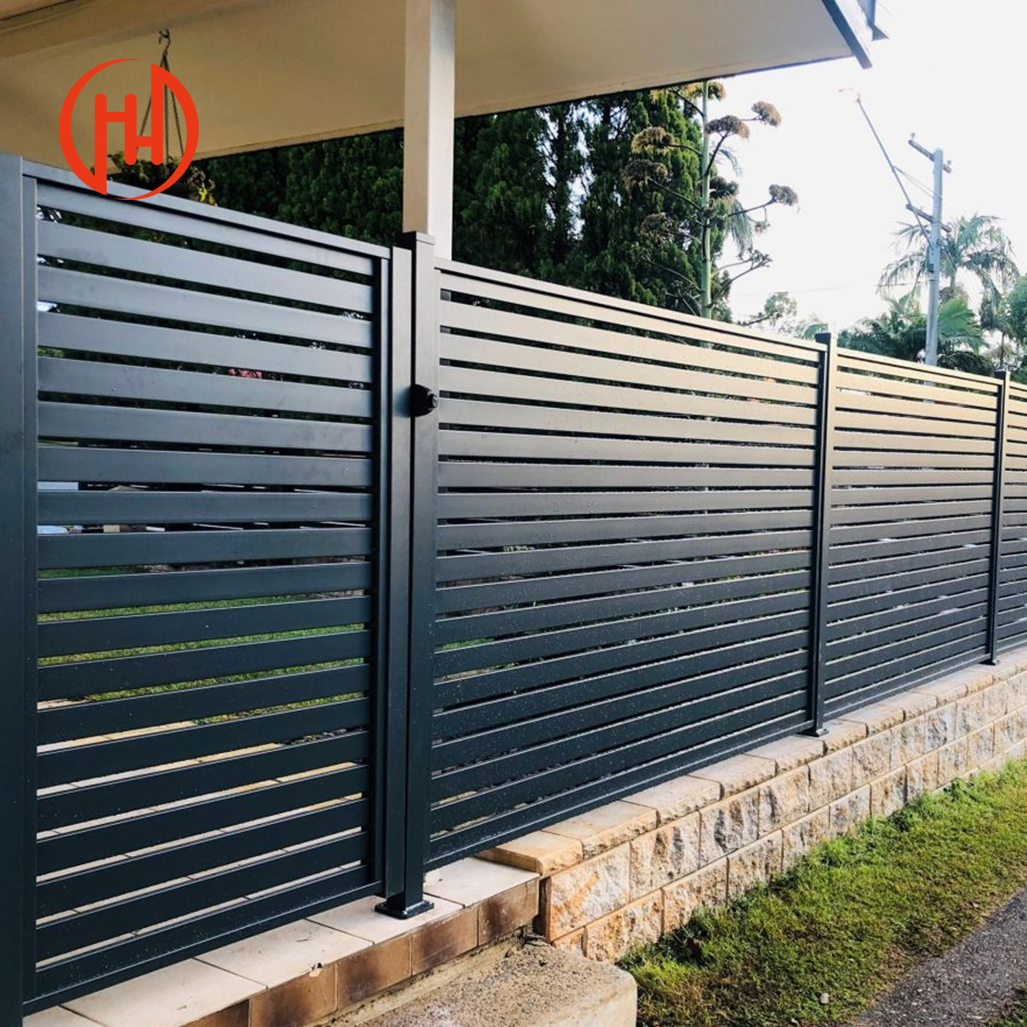 Modern design modular fence easily assembled aluminum metal horizontal yard privacy slat fence