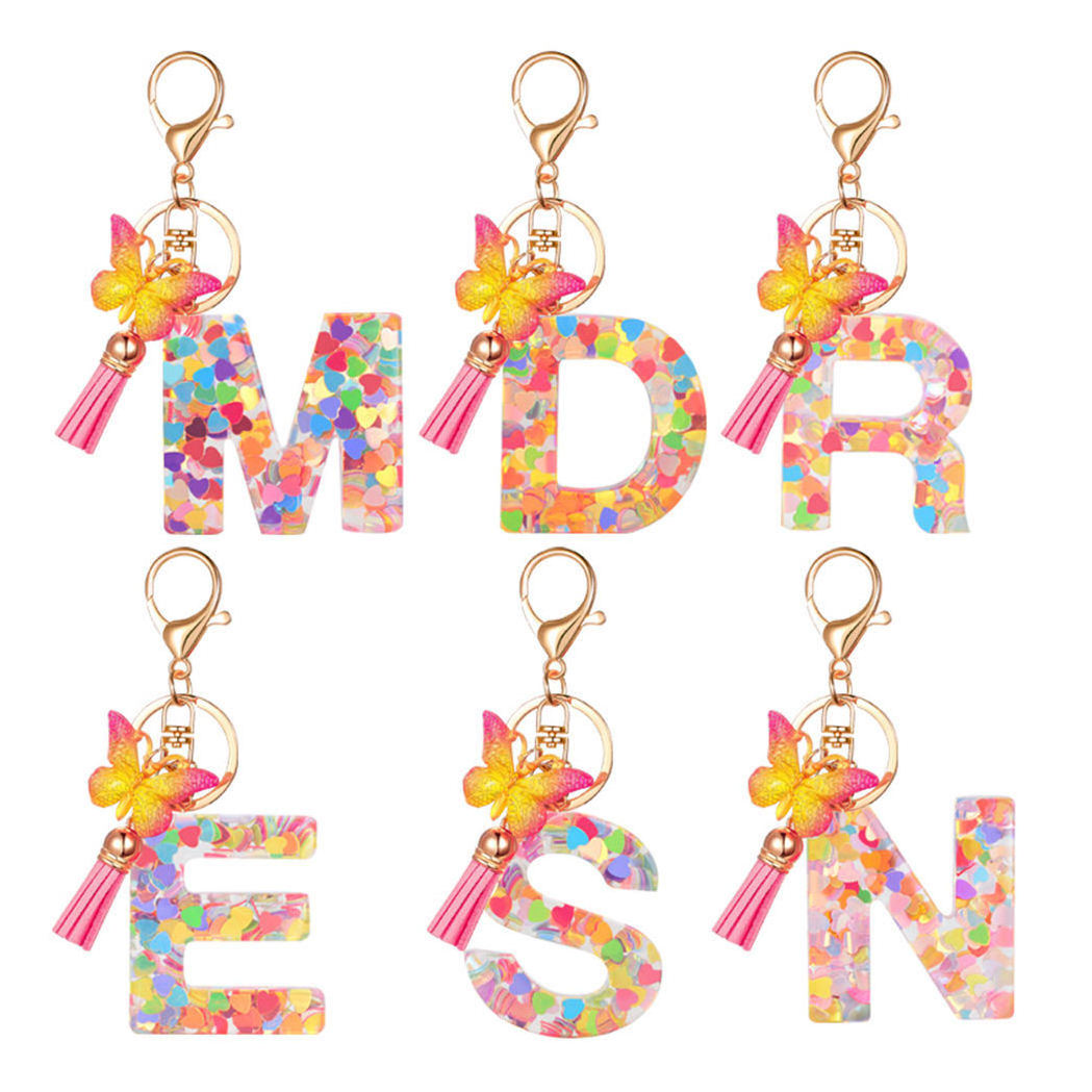 Hand-Made Customized Resin Keychain Alphabet Letters DIY Shape Gift With Colorful Print Letter Keychains