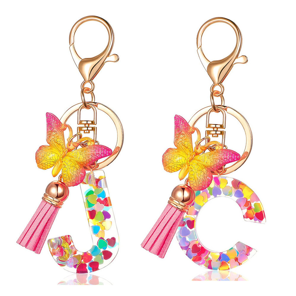 Hand-Made Customized Resin Keychain Alphabet Letters DIY Shape Gift With Colorful Print Letter Keychains