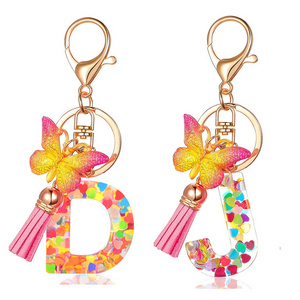 Hand-Made Customized Resin Keychain Alphabet Letters DIY Shape Gift With Colorful Print Letter Keychains