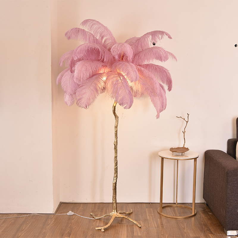 Standard Lights Living Room Corner Resin Tree Flooring Ostrich Feather Stand Led Floor Lamp Home Decoration Tree