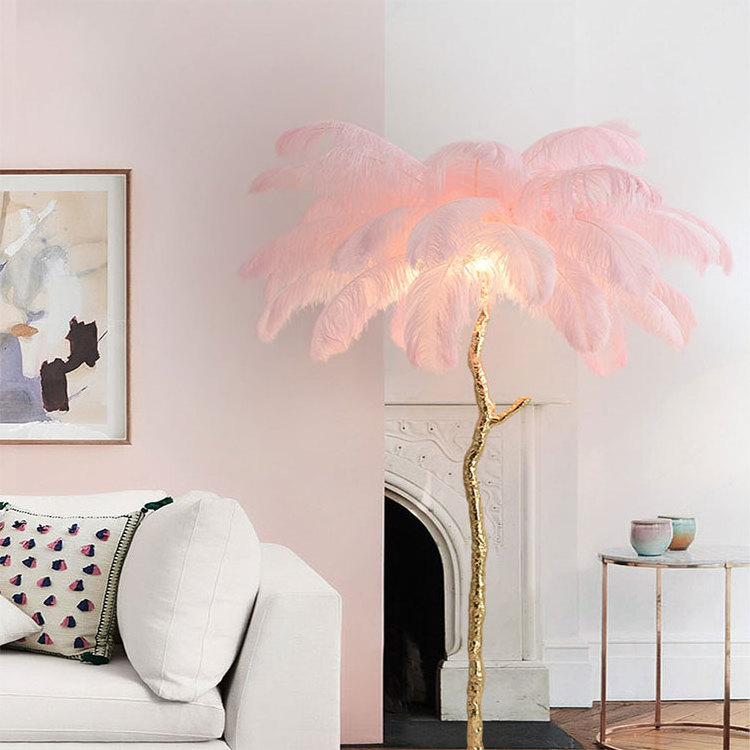 Standard Lights Living Room Corner Resin Tree Flooring Ostrich Feather Stand Led Floor Lamp Home Decoration Tree