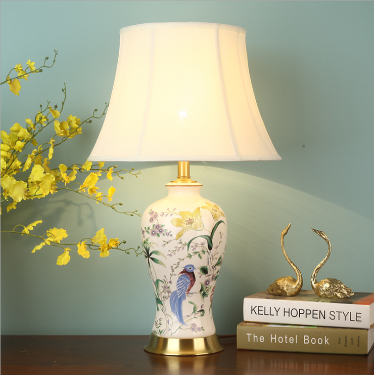 country ceramic table lamp Chinese style large living room garden flower and bird bottle decorative table lamps