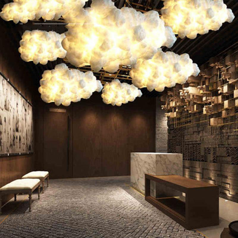 Cotton Silk Child Room Bedroom Home Decor Modern Floating Cloud Ceiling Pendant Light Fabric 220V 90 Light Luxury Brilliant 1000