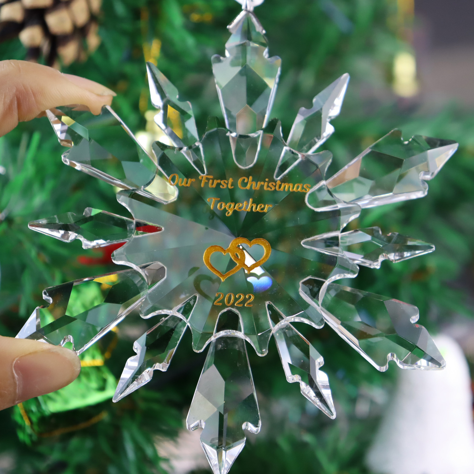 2023 Custom designed personalized crystal glass snowflake ornament for christmas gift