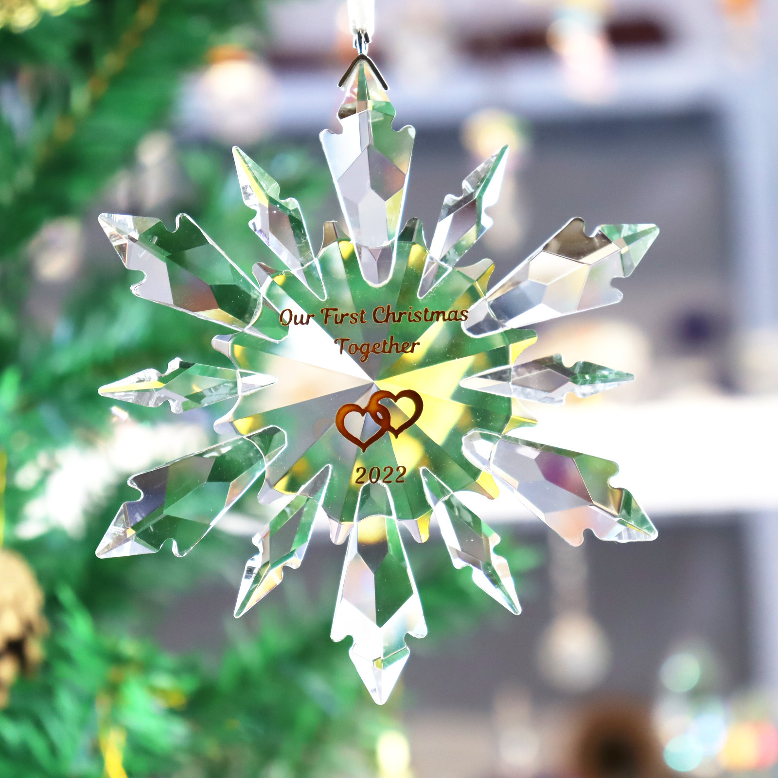 2023 Custom designed personalized crystal glass snowflake ornament for christmas gift