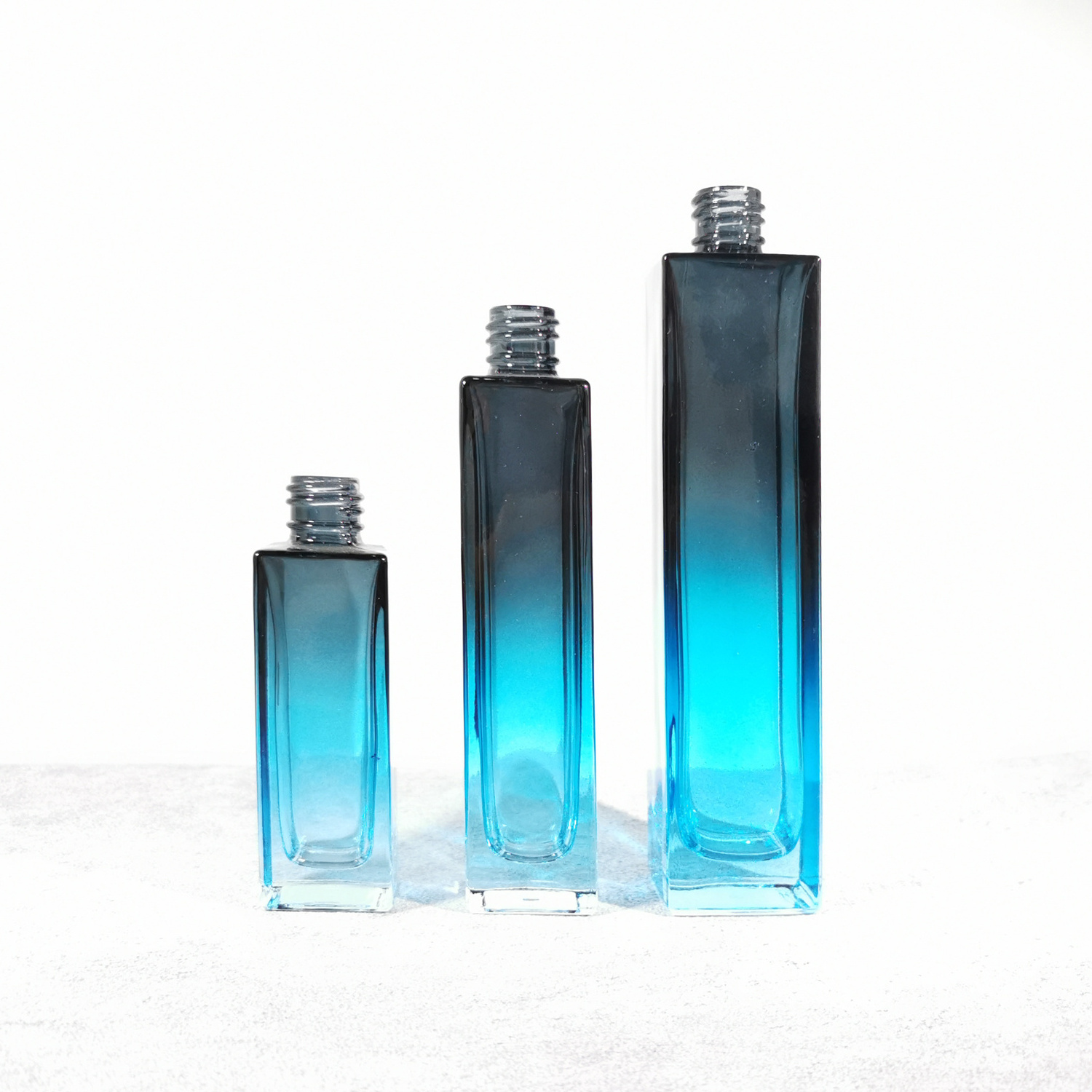 perfume bottle dark blue factory price portable flat rectangle thick bottom perfume glass bottle