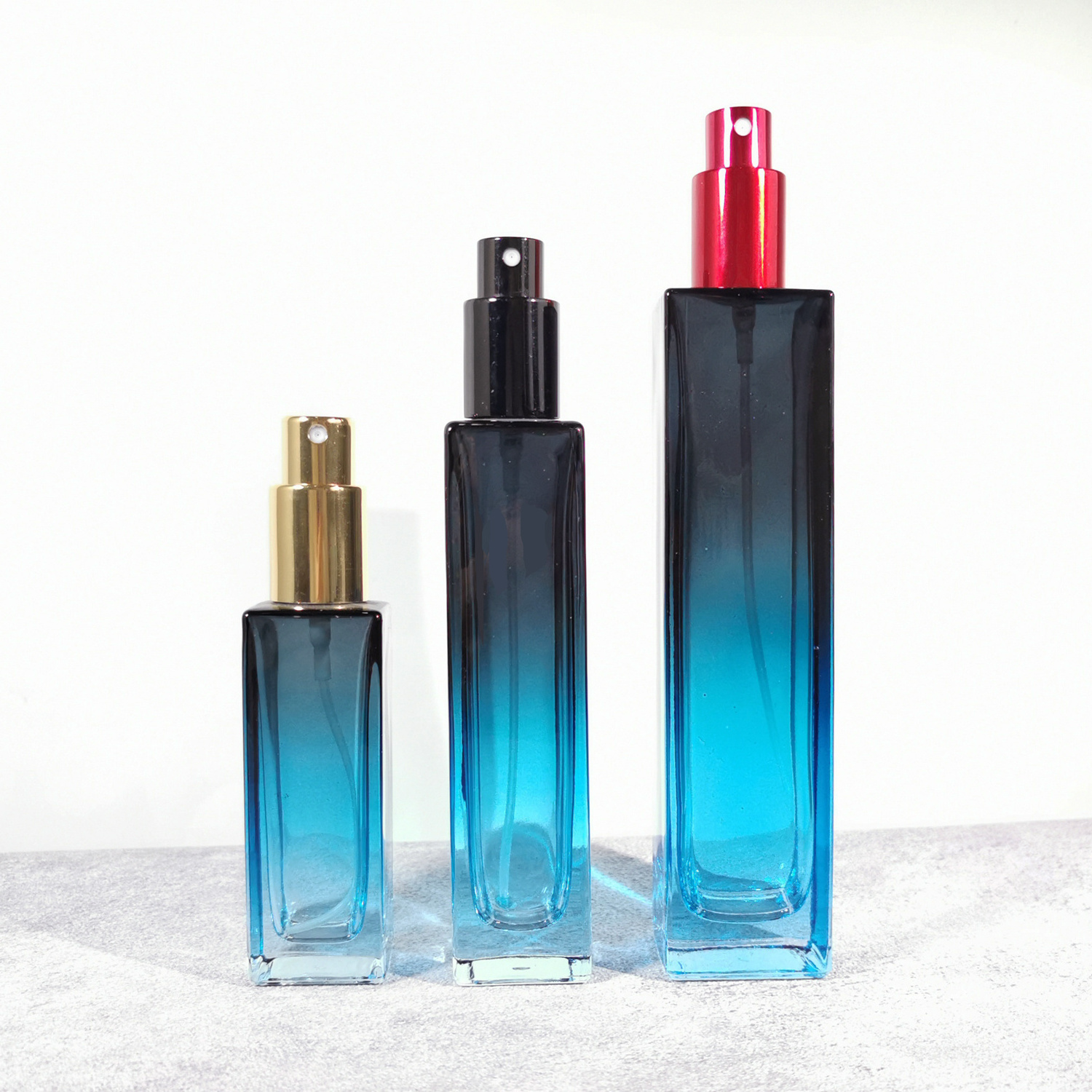 perfume bottle dark blue factory price portable flat rectangle thick bottom perfume glass bottle