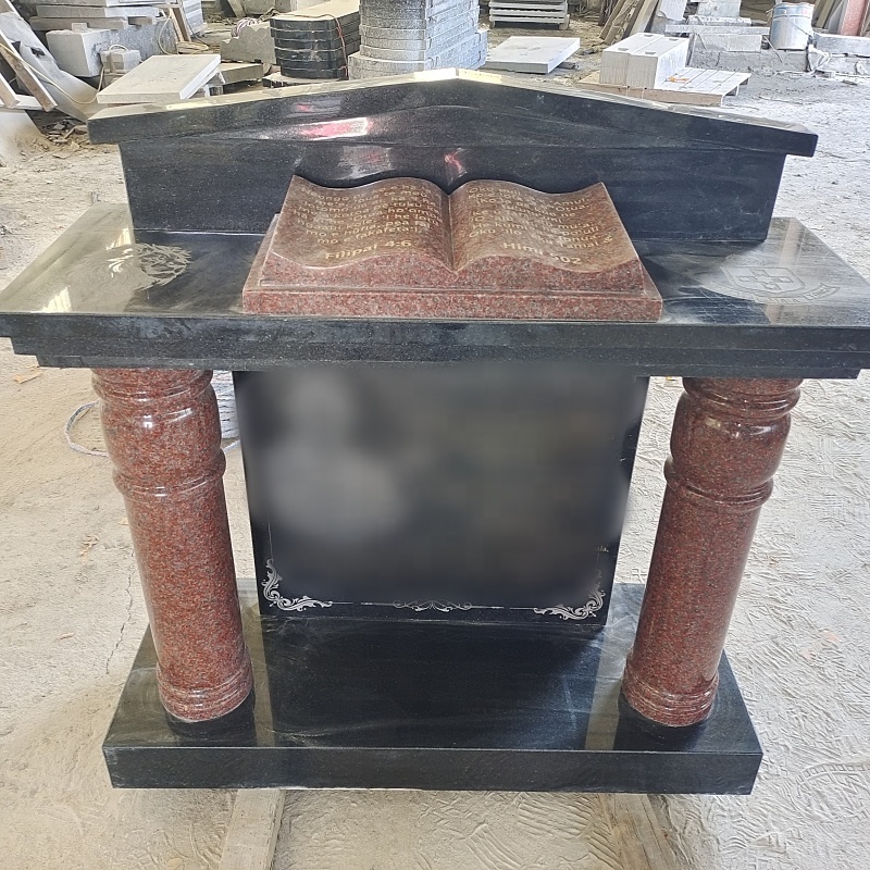 Grave Stone Cemetery Monument Carved Black Natural Marble Granite Bible Headstones Column Tombstone