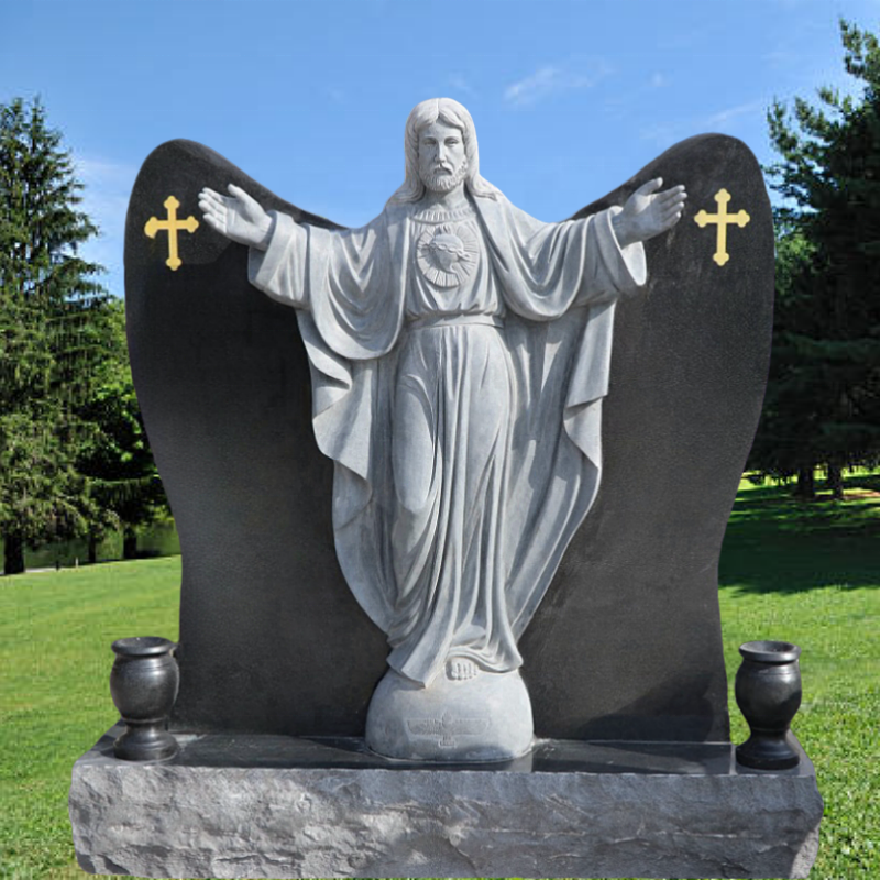 Chinese Style Black Stone Marble Tombstone