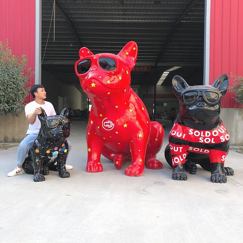 Factory Customize Outdoor Decoration Resin Dog Sculpture Fiberglass Cartoon Animal Statue French Life Size Bulldog statue