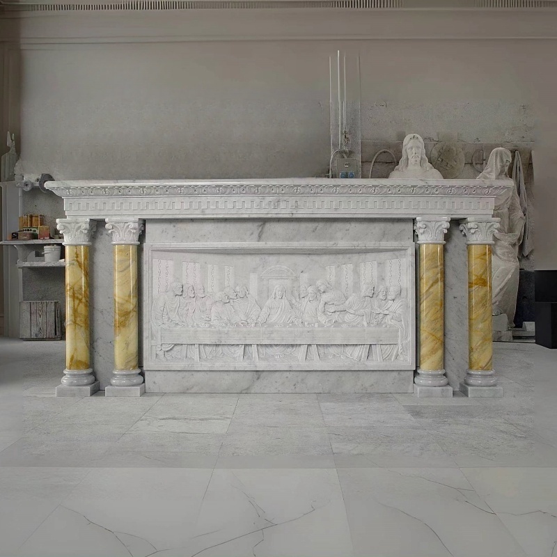 Religious Decorated Natural Stone Carved Marble Catholic Church Altar Table