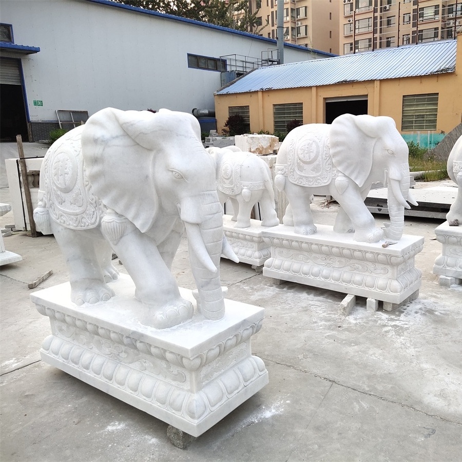 Hot Selling Outdoor Home Decor Life Size White Carving Stone Sculpture Marble elephant Statue