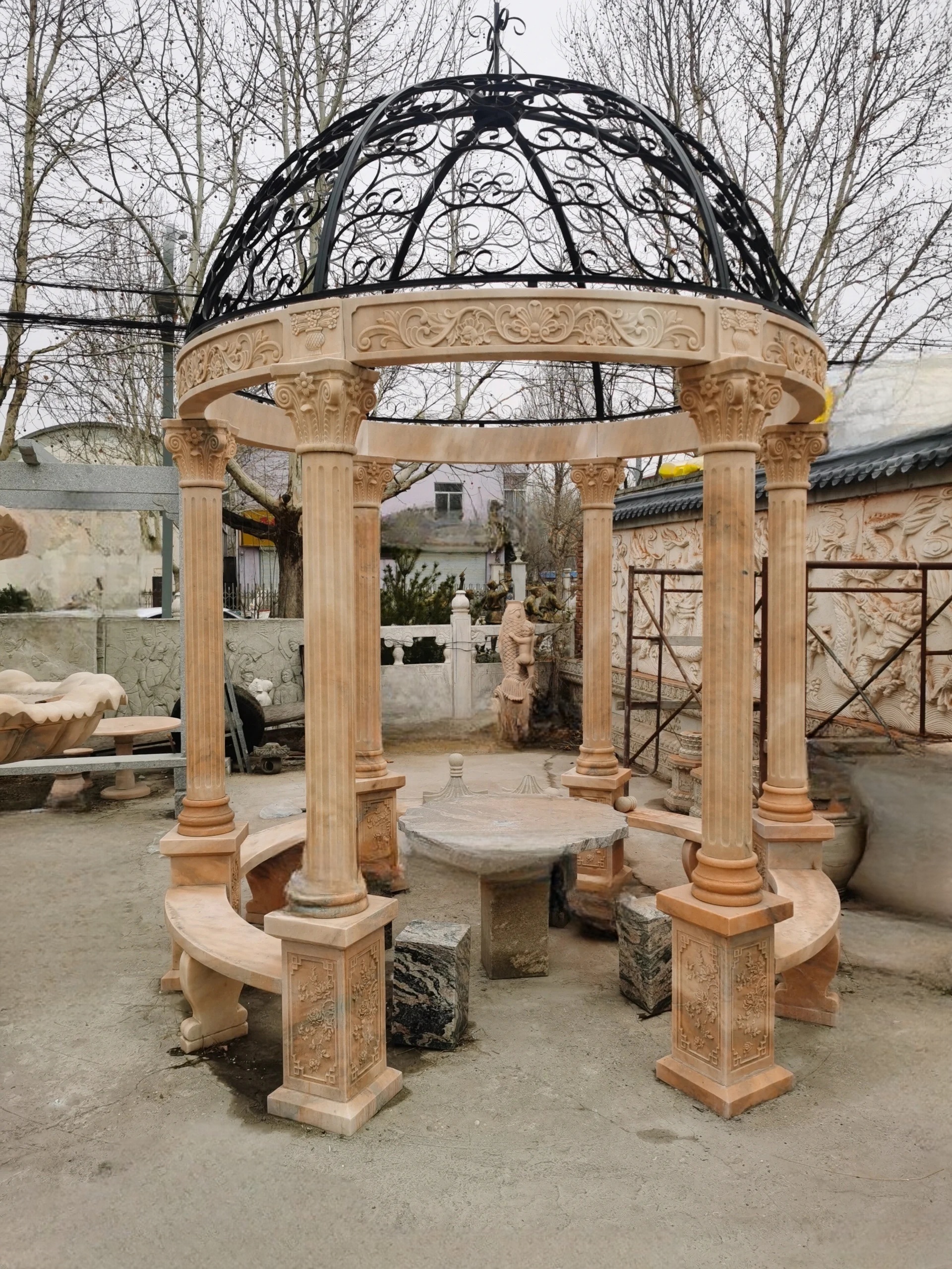 New Product Customized Size Outdoor Decoration Marble Pavilion Western Gazebo Marble