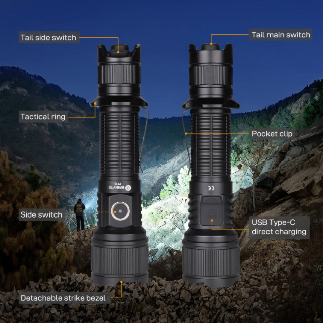 Brinyte PT16 Rechargeable Battery Torch Light Long Range Tactical Led Flashlight